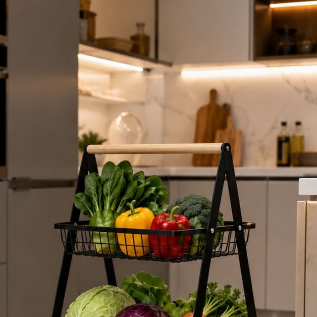 0 likes, 0 comments - the_classic_kitchens_and_more on June 16, 2026: "3-Tier Rolling Vegetable Storage Rack 

Organize your kitchen. Keep produce fresh. Move with ease.

•3 Spacious Wire Baskets – Separate onions, potatoes, tomatoes, fruits & veg. No more mixing or spoiling 
•Rolling & Lockable Wheels – Smooth 360° casters. Roll it to your stove or pantry. Locks keep it steady 
•Strong Metal + Wood Handle – Matte black steel frame with nat...