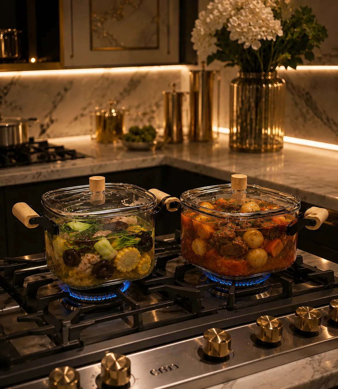 Borosilicate glass cooking pot set