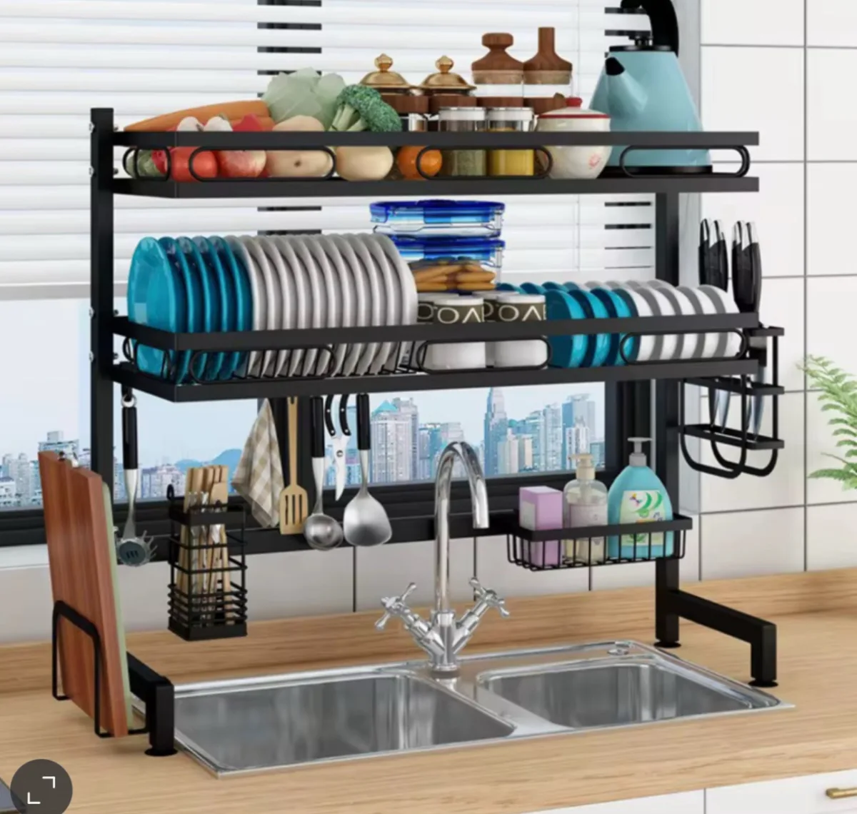 Double step oversink dish rack