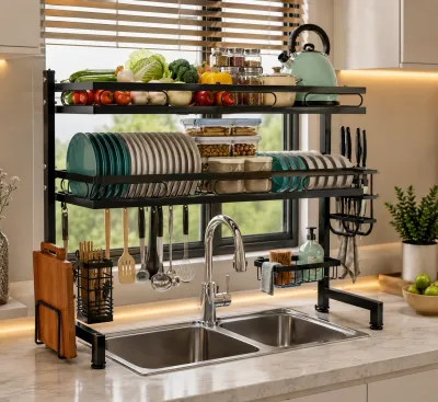Double step oversink dish rack
