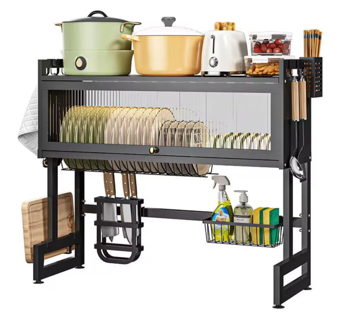 Oversink dish rack with cover