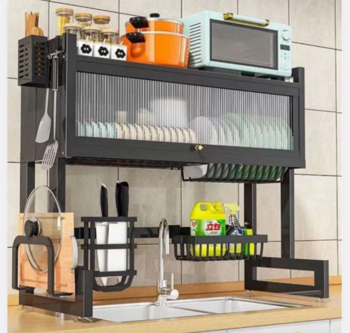Oversink dish rack with cover