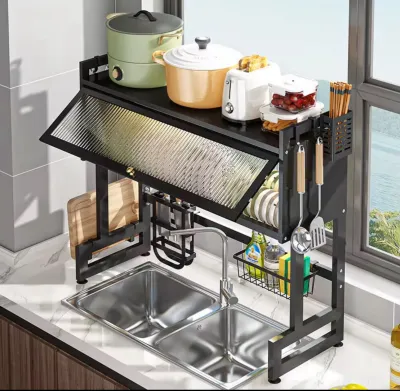 Oversink dish rack with cover
