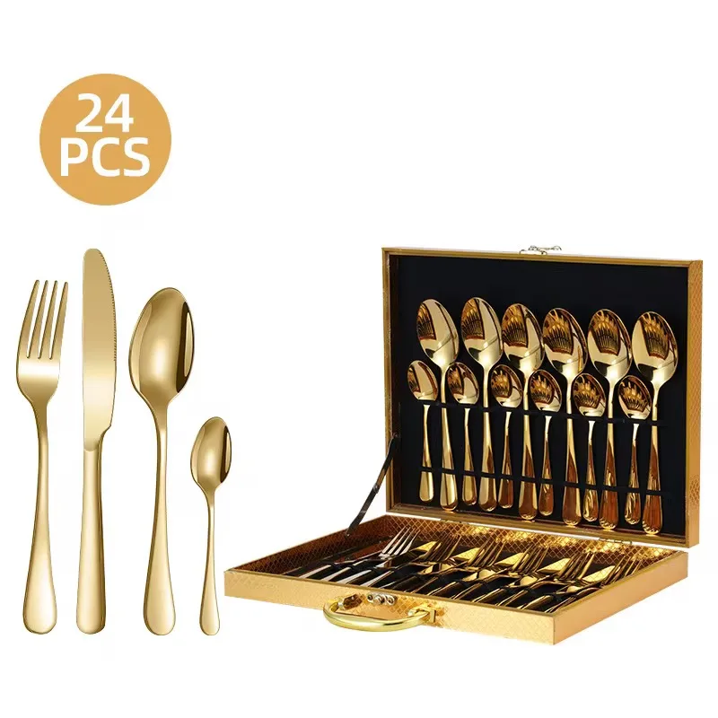 Gold stainless steel cutlery 24set