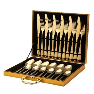 Gold stainless steel cutlery 24set