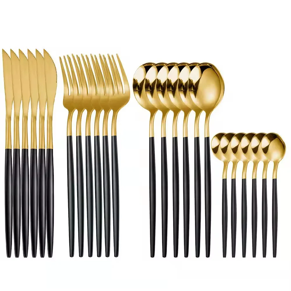 Luxury gold & black stainless cutlery set 24