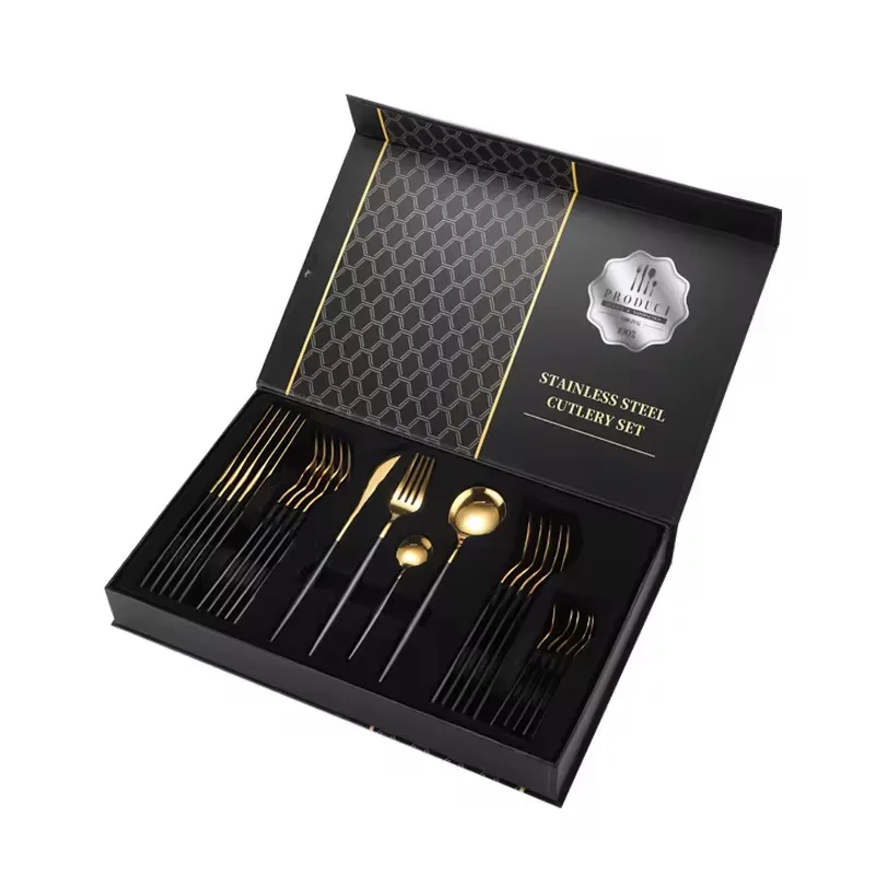 Luxury gold & black stainless cutlery set 24