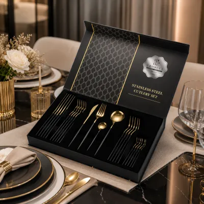 Luxury gold & black stainless cutlery set 24