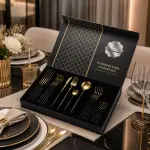 Luxury gold & black stainless cutlery set 24