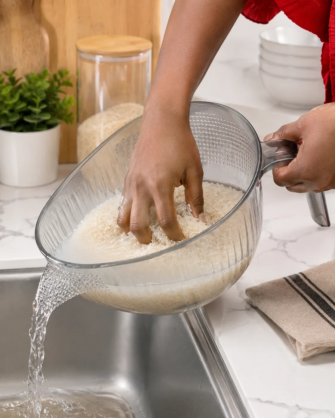 Acrylic rice washing strainer
