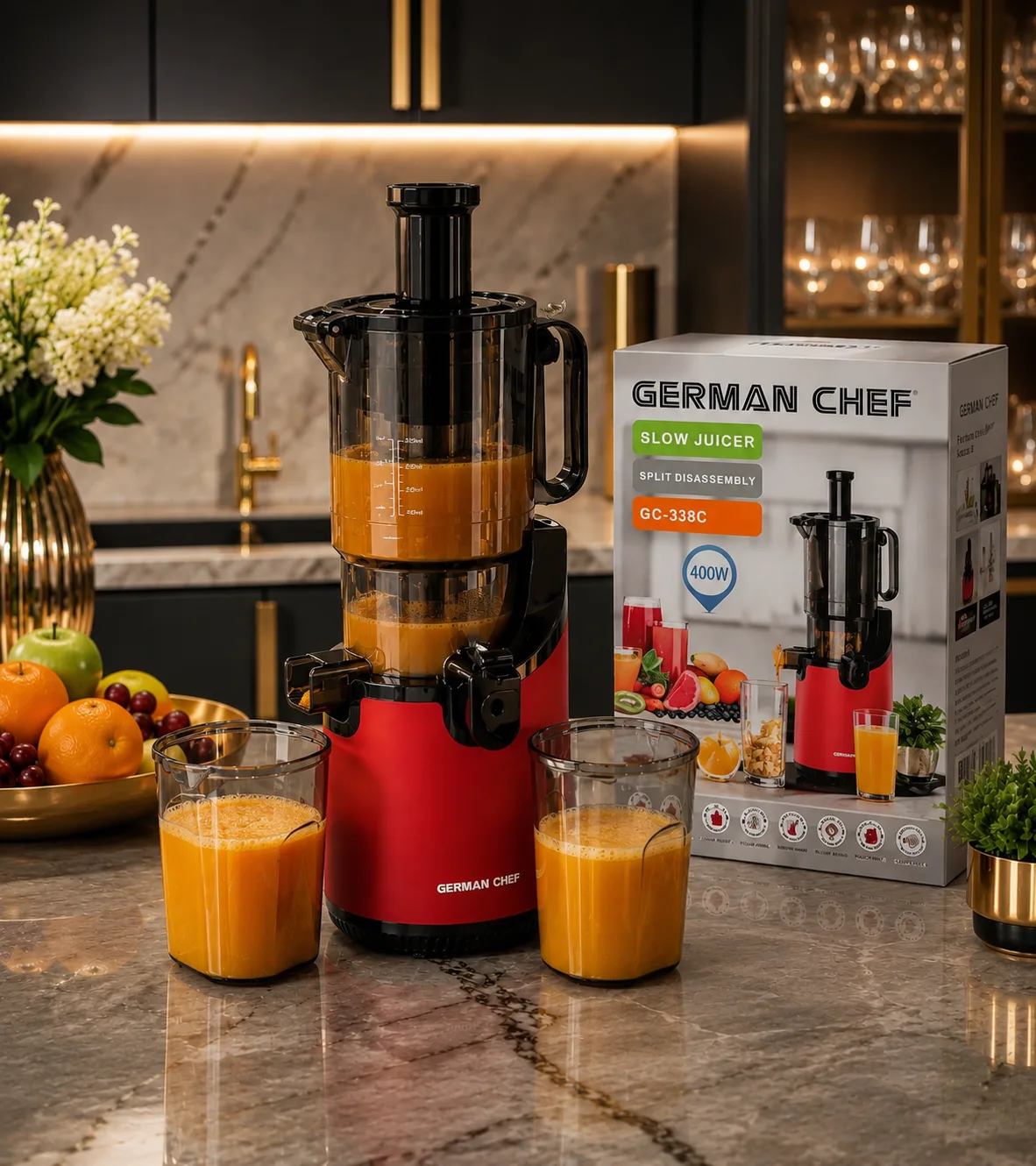 German chef slow masticating juicer