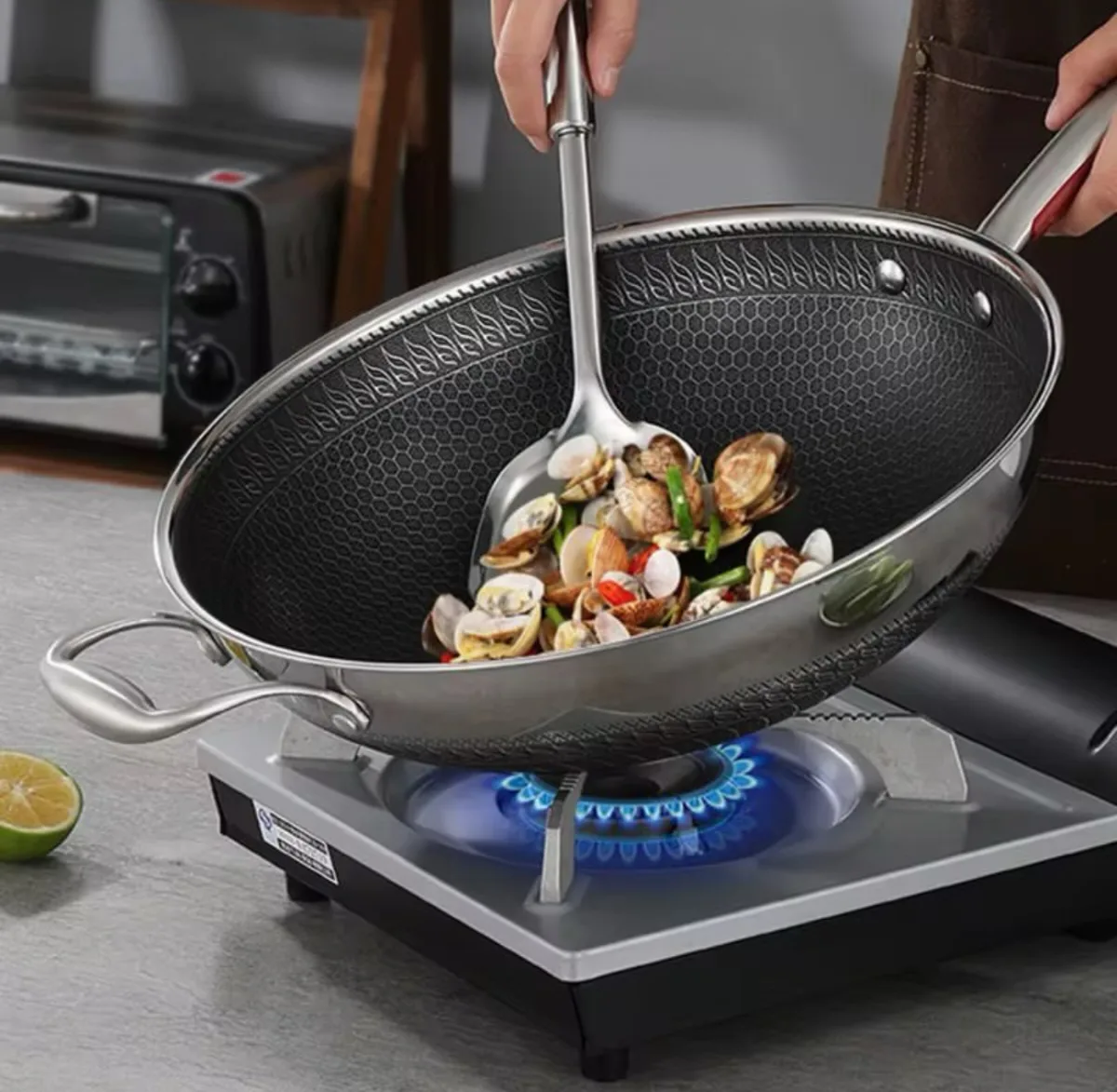 Stainless non stick wok pan 34cm