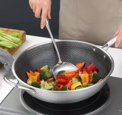 Stainless non stick wok pan 34cm
