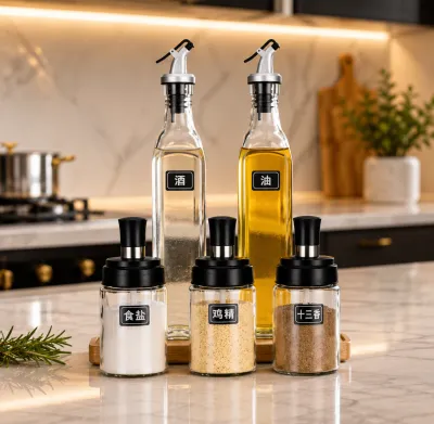 Glass Oil dispenser & spices jars set 