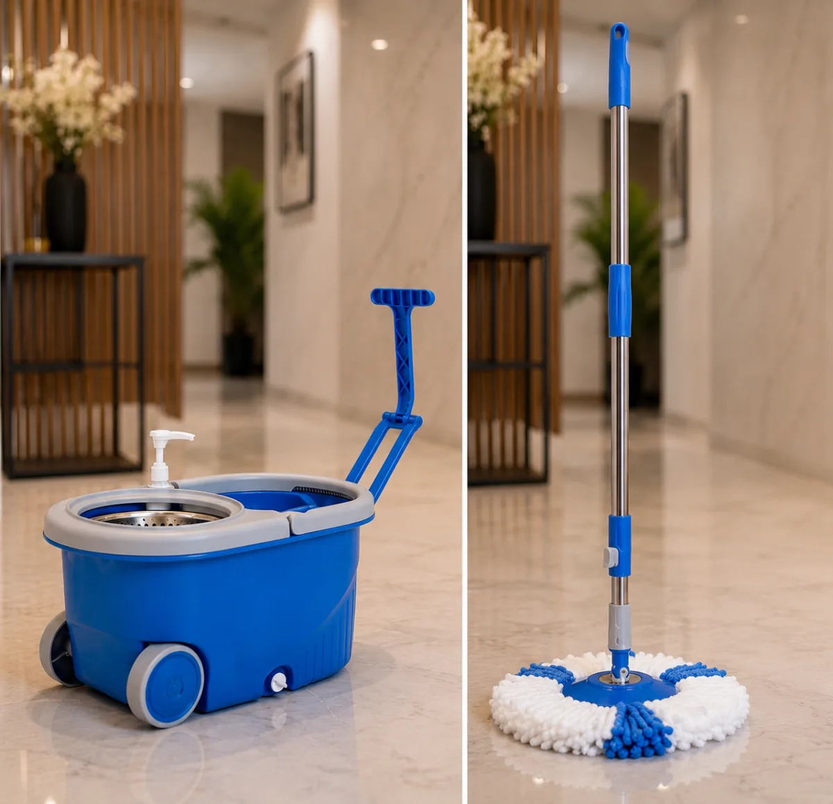 Spin rotating mop with wheels