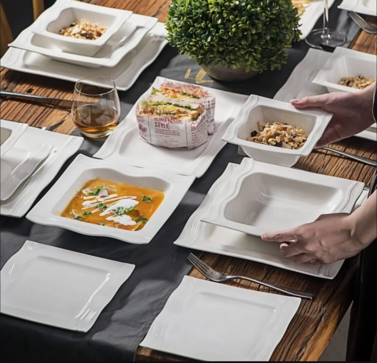 Luxury wavy ceramic dinnerware 24pcs