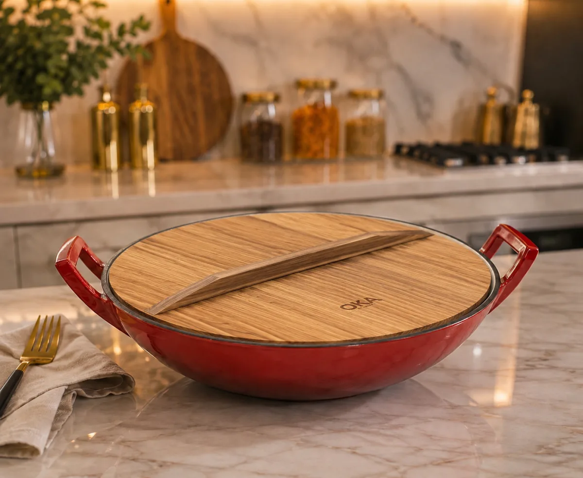 Enameled cast iron wok pan 32cm