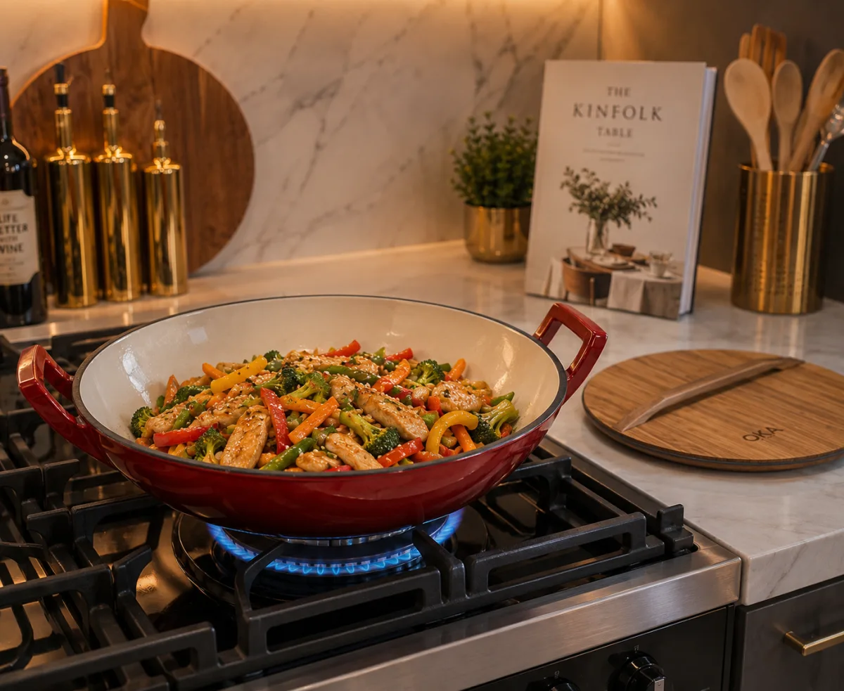 Enameled cast iron wok pan 32cm