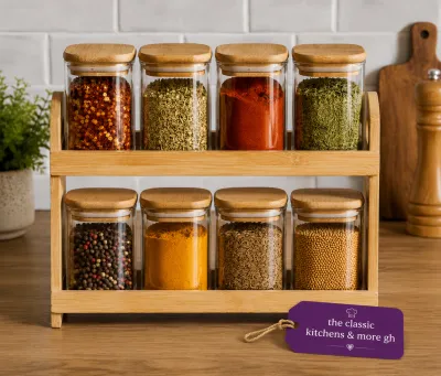 8pcs Spices glass jar with bamboo rack