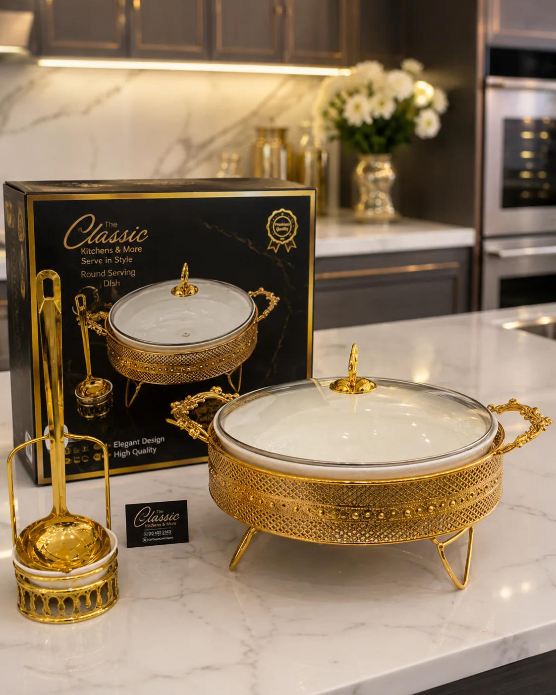 Ceramic serving dish with stand 