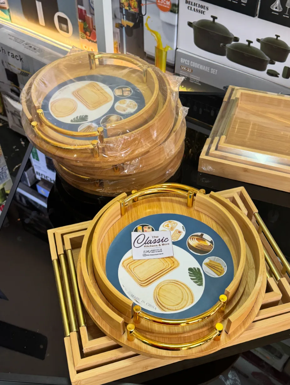 Luxury round bamboo tray 2set