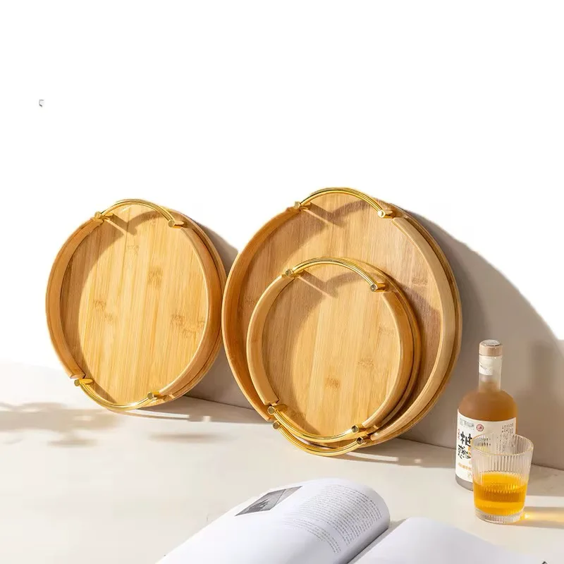 Luxury round bamboo tray 2set