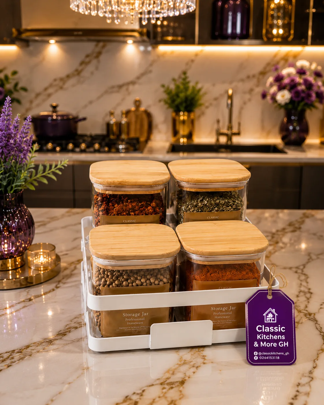 Glass spices jar set