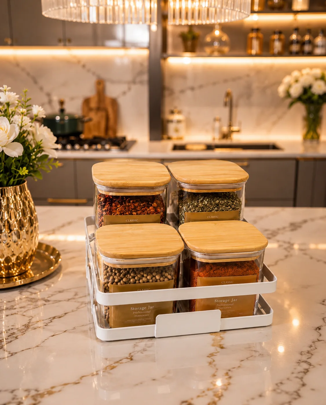 Glass spices jar set