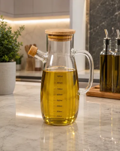 Glass oil storage jar