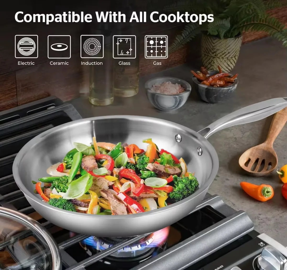 Stainless steel triply fry pan 26cm