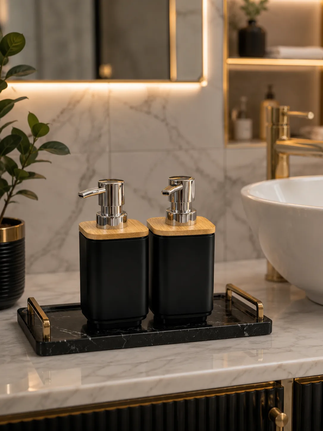 Soap dispenser with bamboo