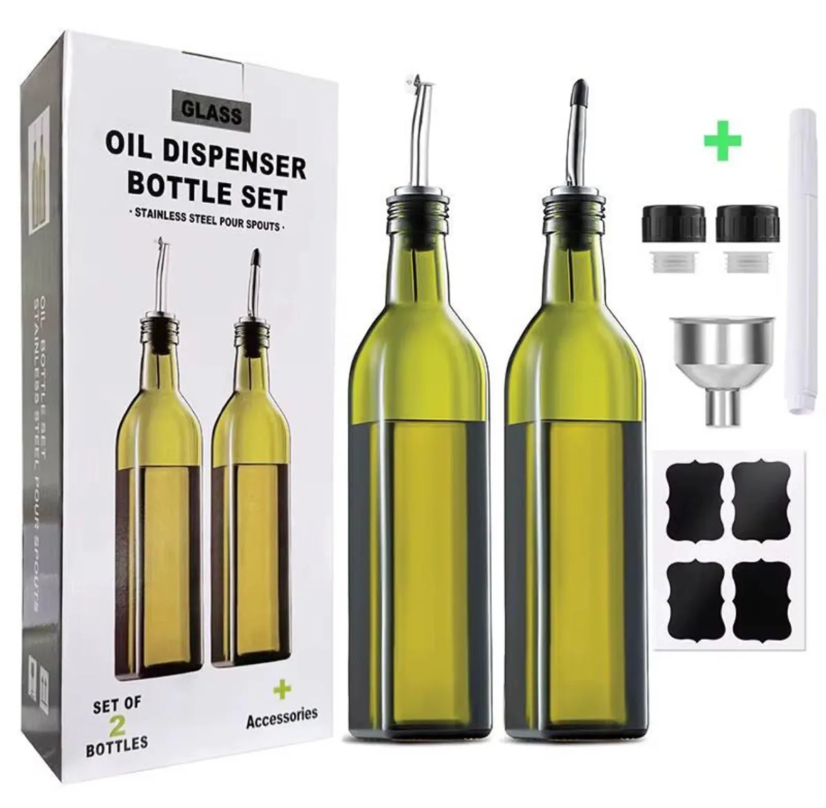 Oil dispenser set with labels