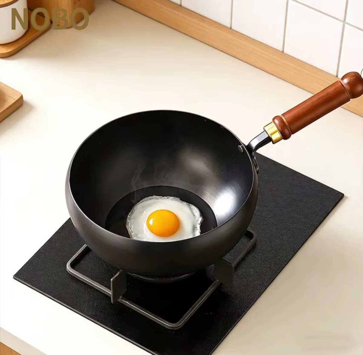 Carbon steel non stick wok pan