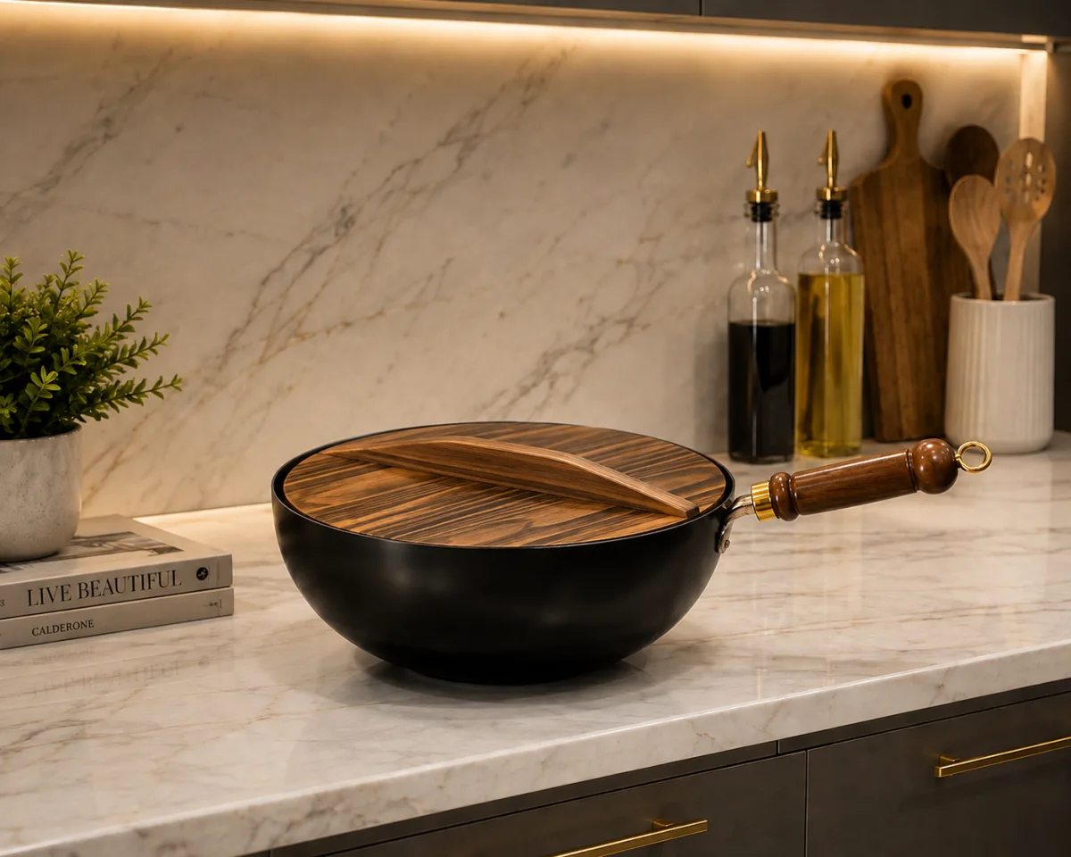 Carbon steel non stick wok pan