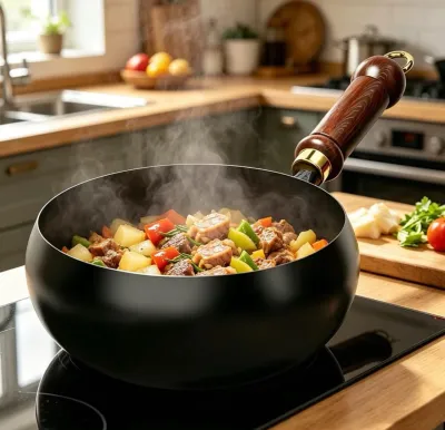 Carbon steel non stick wok pan