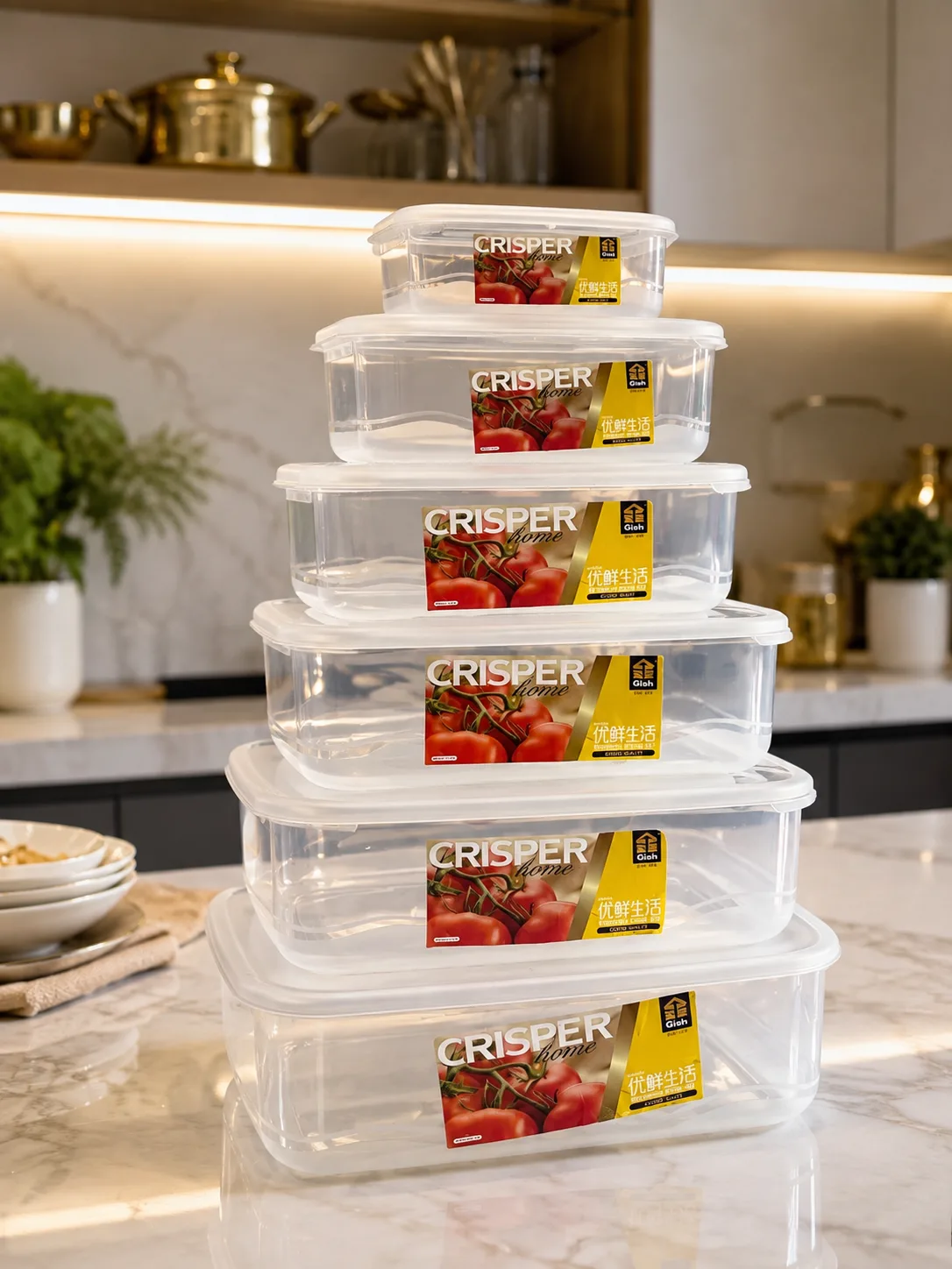 Crisper plastic storage containers set 