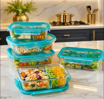 2compartment glass storage bowls 5set
