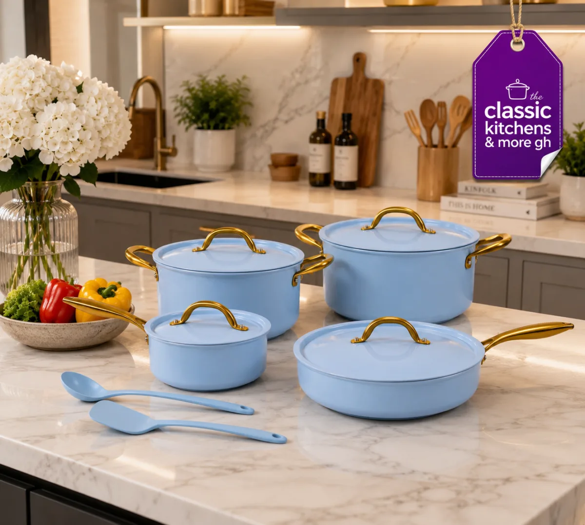 Nfse ceramic blue cookware set 