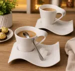 Curvy ceramic cups & saucers set 12pcs