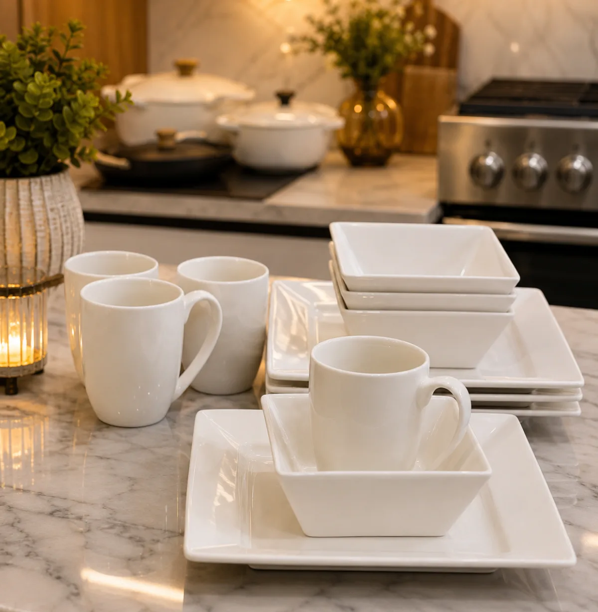 Square ceramic dinnerware set 12pcs