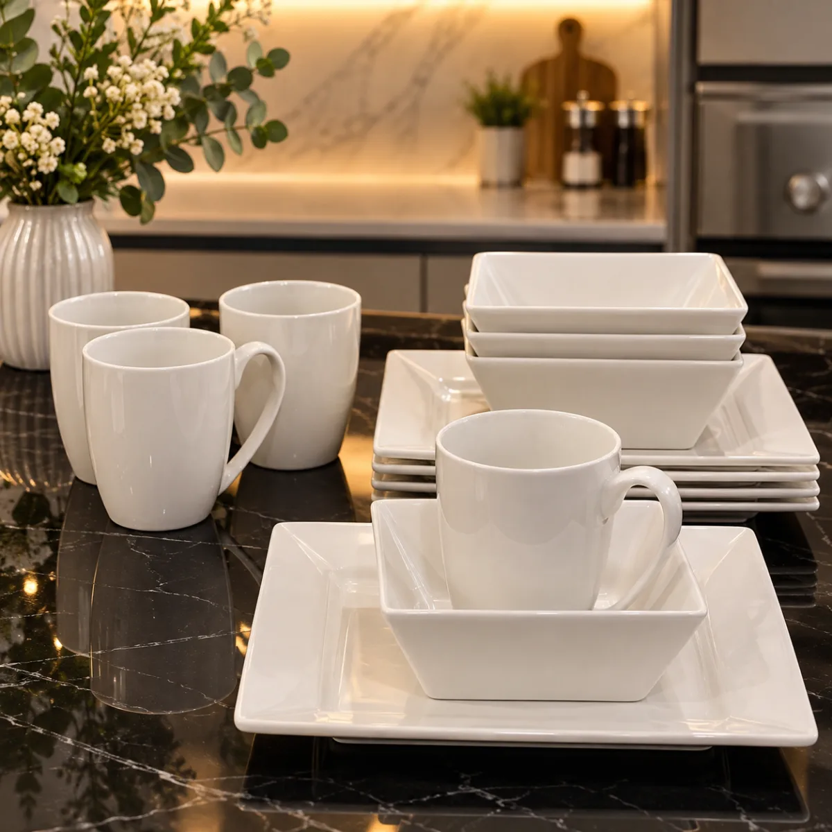 Square ceramic dinnerware set 12pcs