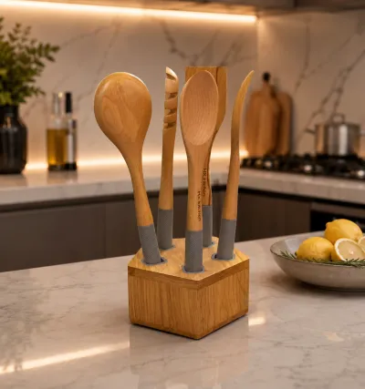 Hexagon shaped Bamboo ladle set 