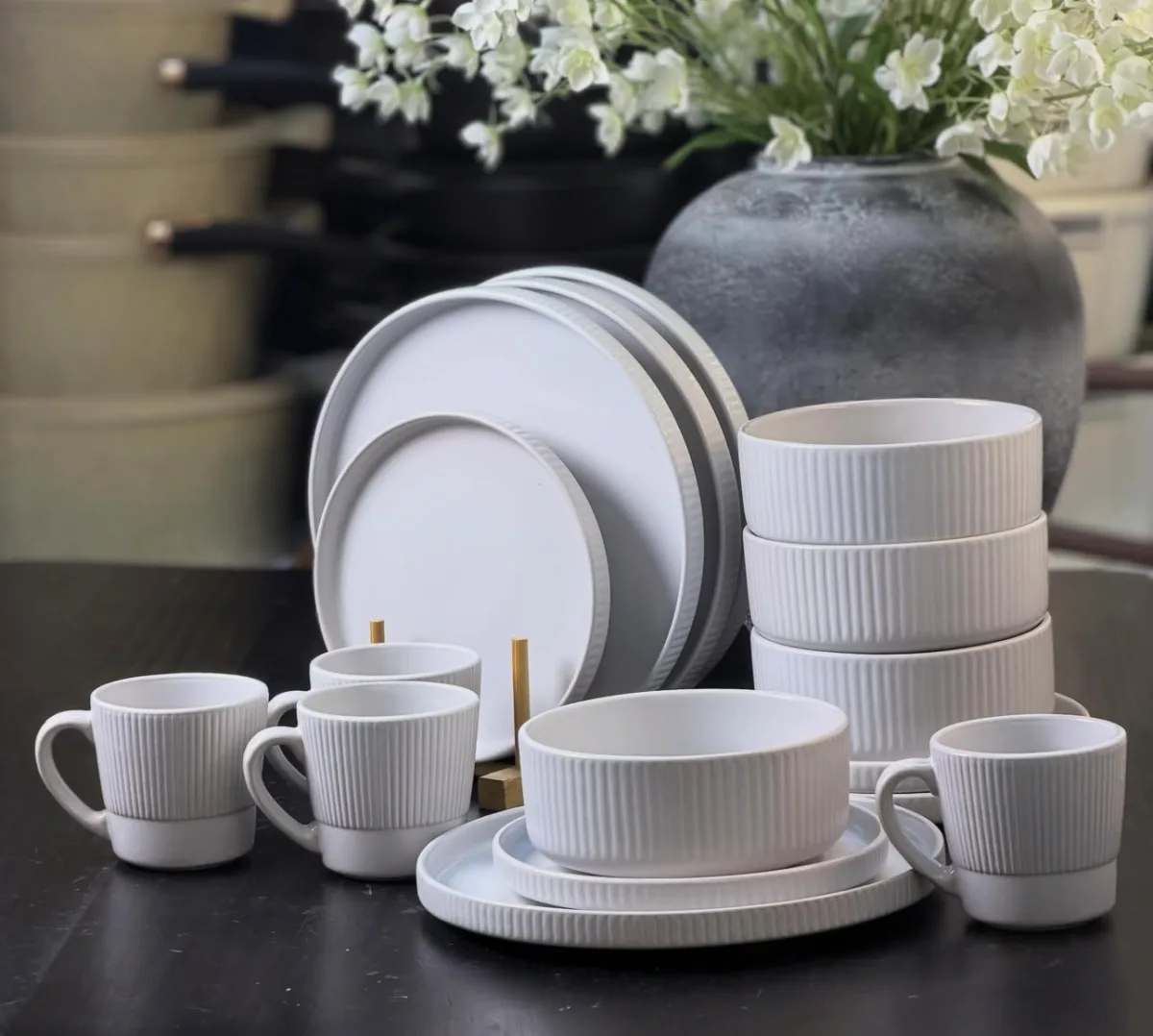Ribbed ceramic dinnerware set 16pcs