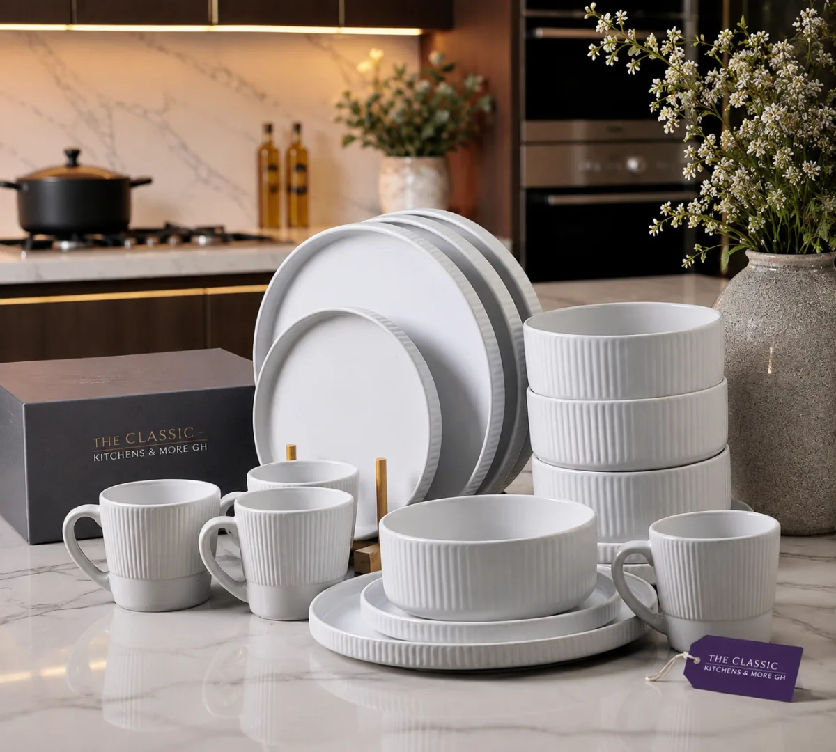 Ribbed ceramic dinnerware set 16pcs