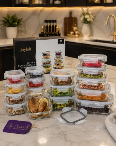 36pcs glass airtight storage bowls set 