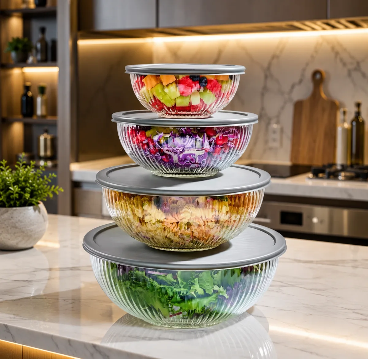 4pcs glass storage /mixing bowls