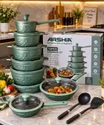 Arshia diamond textured granite non stick cookware set