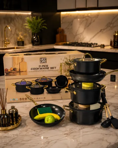 UCC life matte black ceramic cookware set 10pcs
