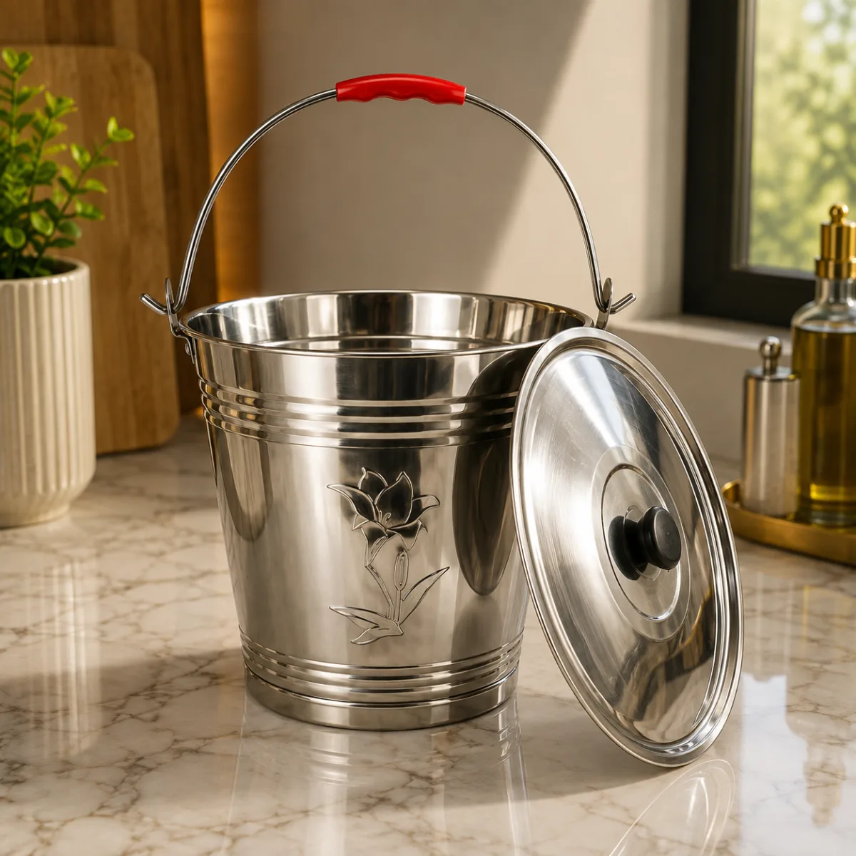 Stainless steel bucket with lid 30cm