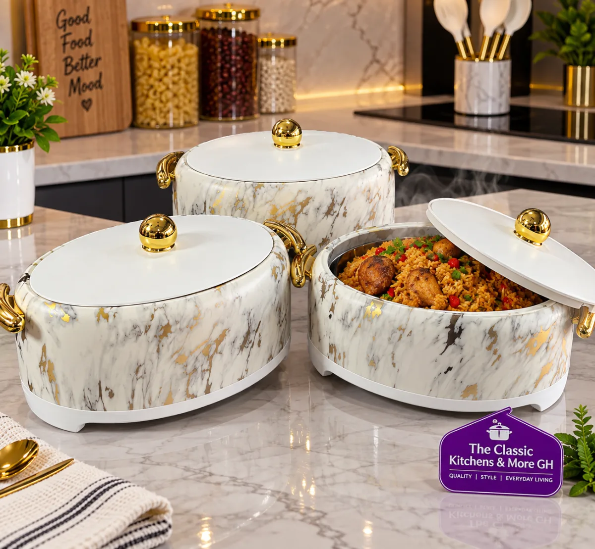 Luxury forever gold insulated food warmer 3 set 